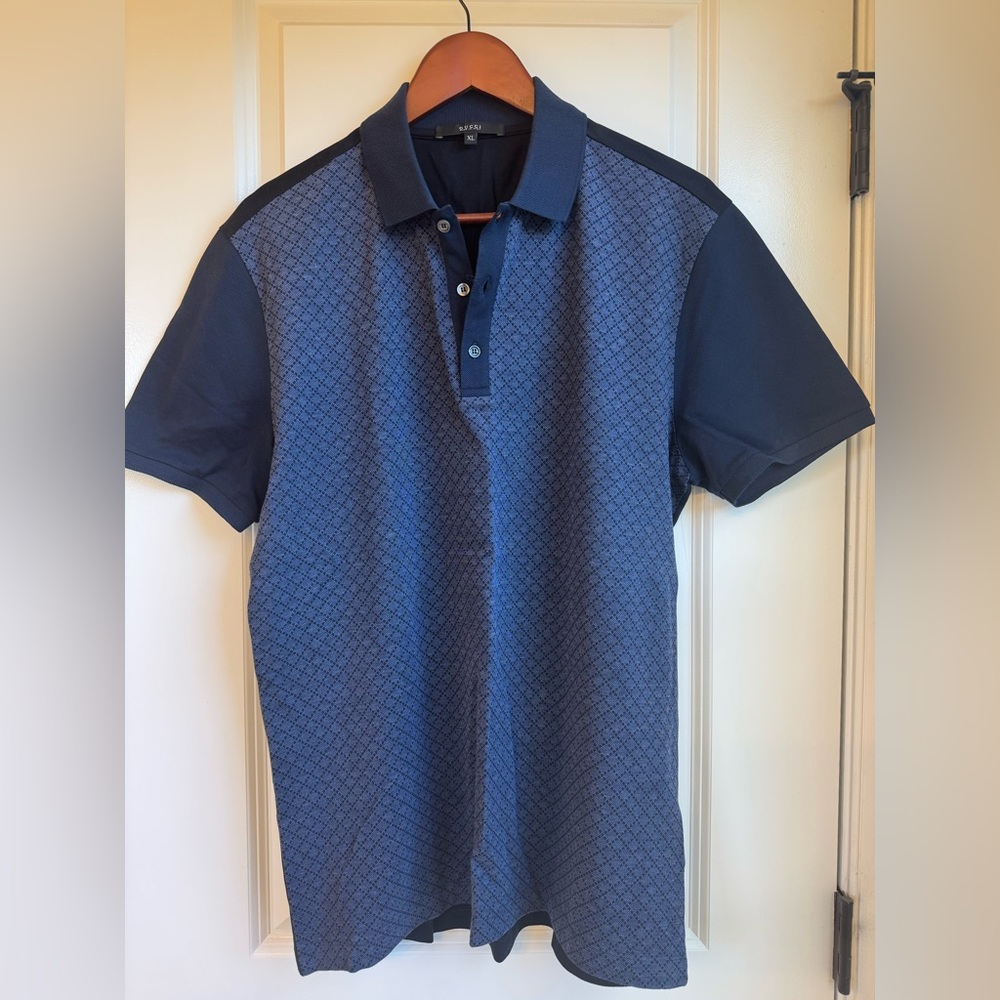 Gucci Dark Blue Diamante Print Polo Shirt XL